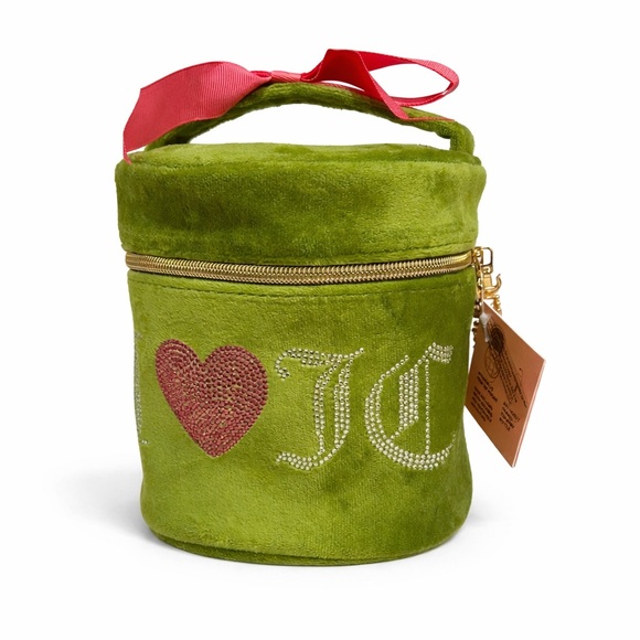 Juicy Couture Handbags - Juicy Couture Terry Train Green Velvet Cosmetic Bag with Pink Accents NWT